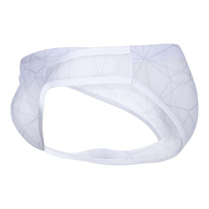 White mesh briefs with a subtle geometric pattern from clever 1747 geometric bikini in color white