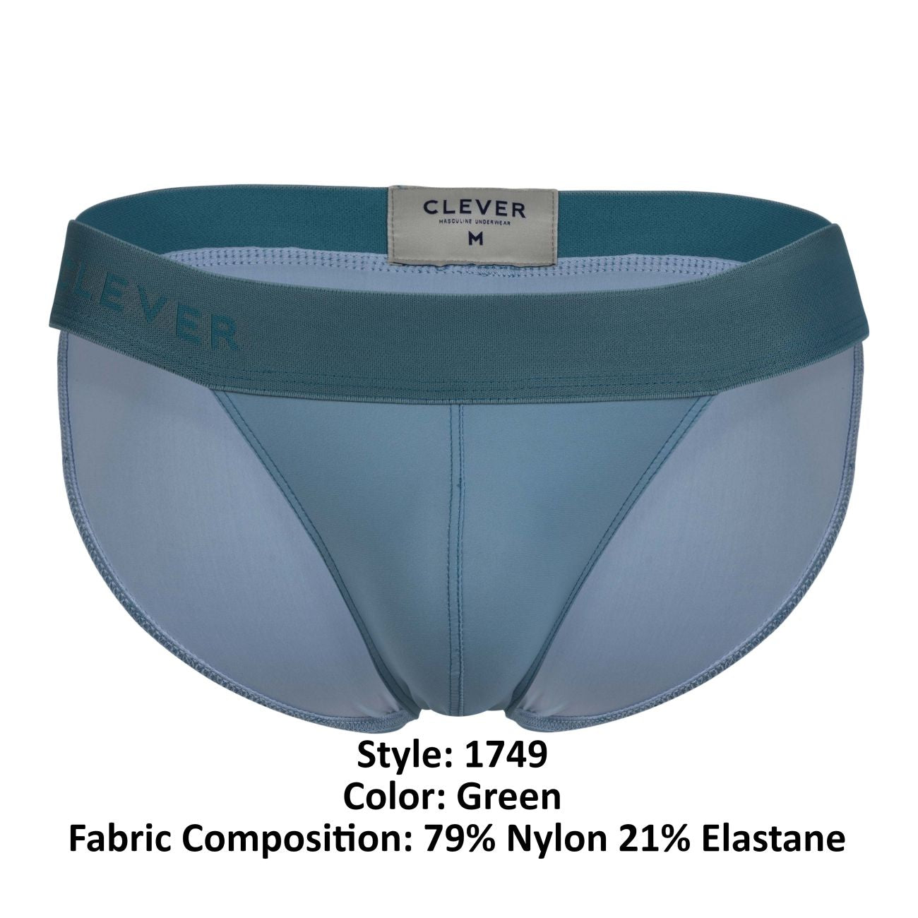 Clever 1749 eco bikini green men’s briefs made from 79% nylon 21% elastane with eco-friendly fabric