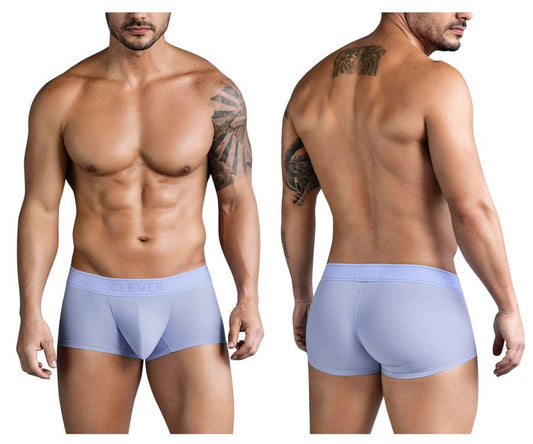 Light blue clever 1751 craftiness trunks for men with smooth form fitting design and subtle brand logo on waistband