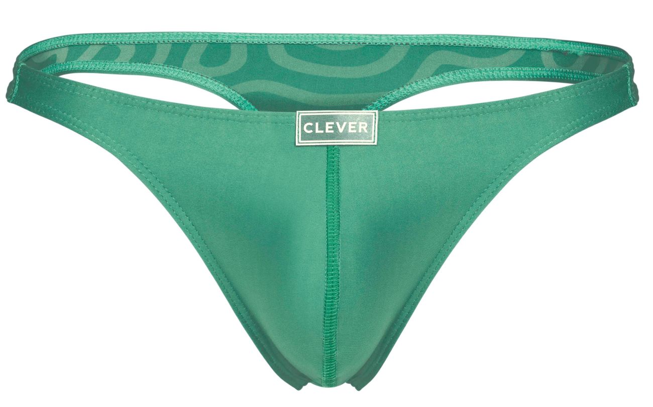 Emerald green clever 1773 cactus thong with sheer mesh back and solid fabric front featuring a clever brand label