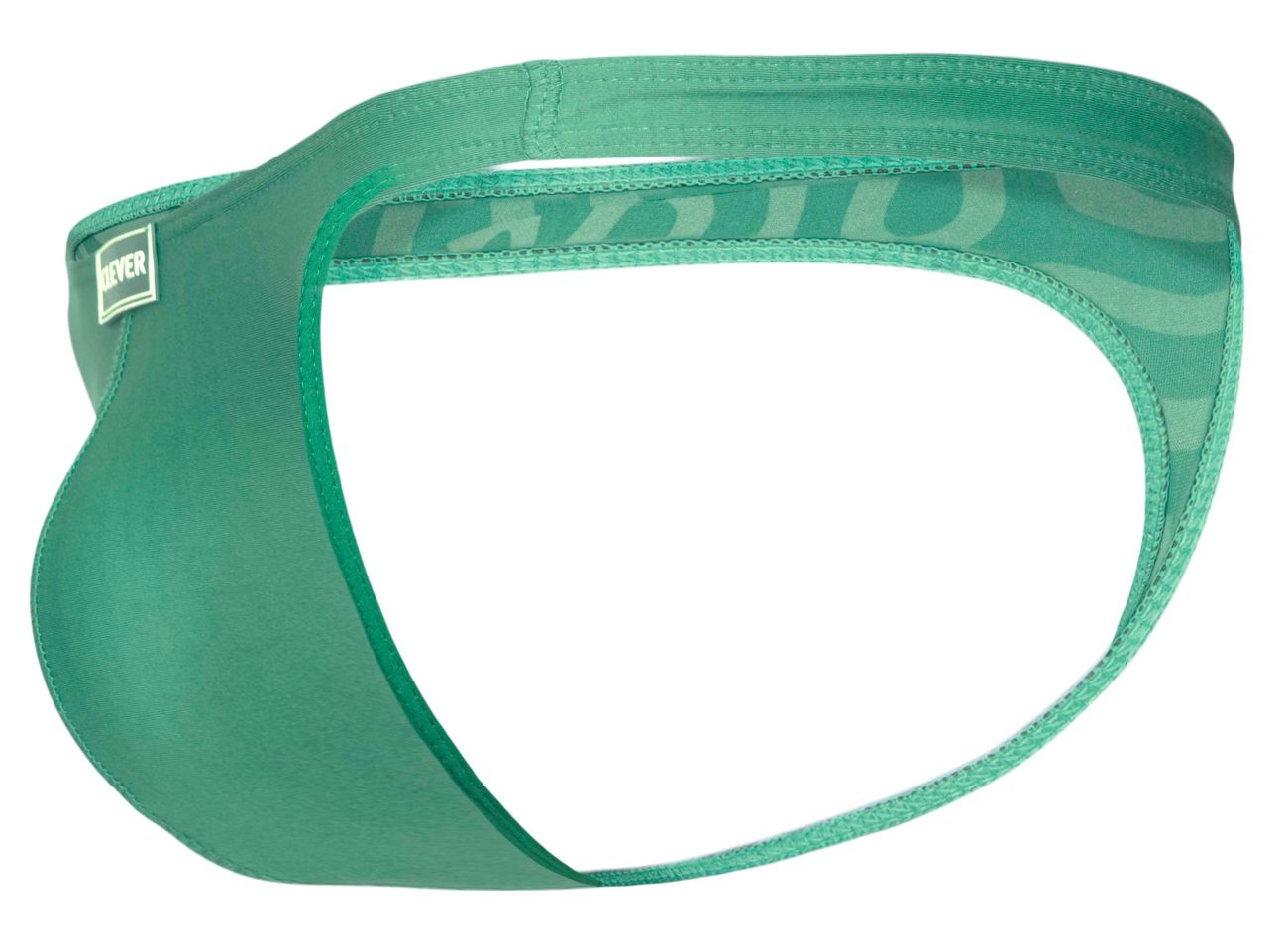 Teal seamless men’s briefs with subtle stripes and branded waistband from clever 1773 cactus thongs color green