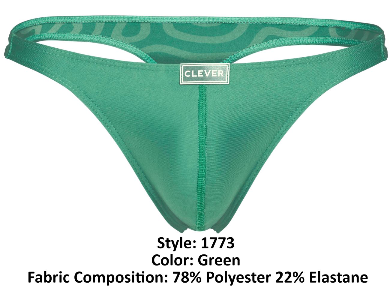 Green clever 1773 cactus thong with subtle wave waistband pattern made of 78% polyester and 22% elastane