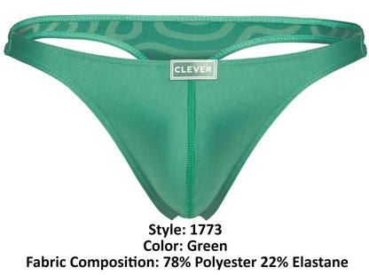 Green clever 1773 cactus thong with subtle wave waistband pattern made of 78% polyester and 22% elastane