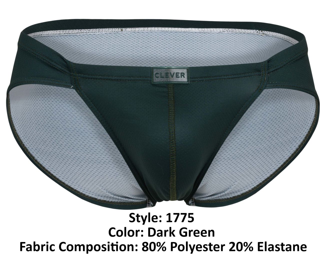 Dark green clever 1775 optimo briefs with mesh lining and black trim designed for athletic use