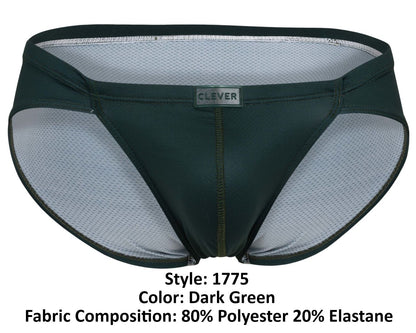 Dark green clever 1775 optimo briefs with mesh lining and black trim designed for athletic use