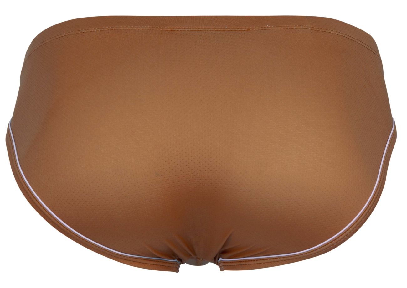 Clever 1782 Argovia briefs in ochre brown swim trunks with white trim along the edges for swimming and beachwear