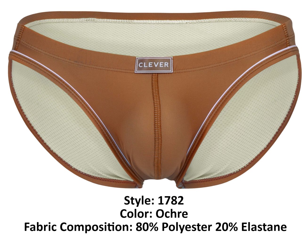 Ochre-colored clever 1782 argovia briefs with a sleek outer shell and breathable mesh lining for comfort