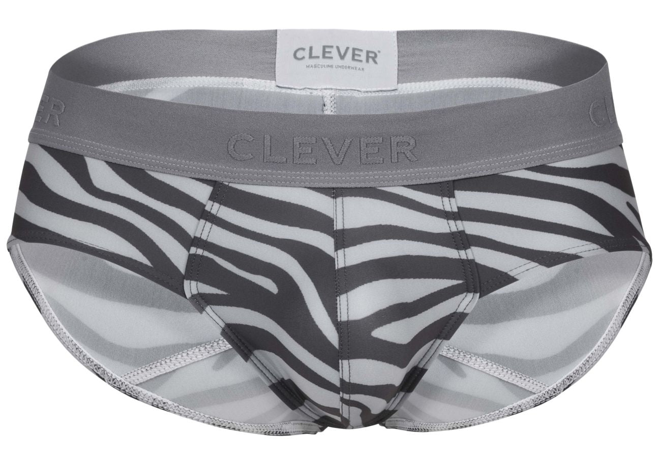Gray and white zebra-striped clever 1801 cebra briefs with gray elastic waistband for men