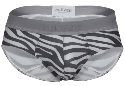 Gray and white zebra-striped clever 1801 cebra briefs with gray elastic waistband for men