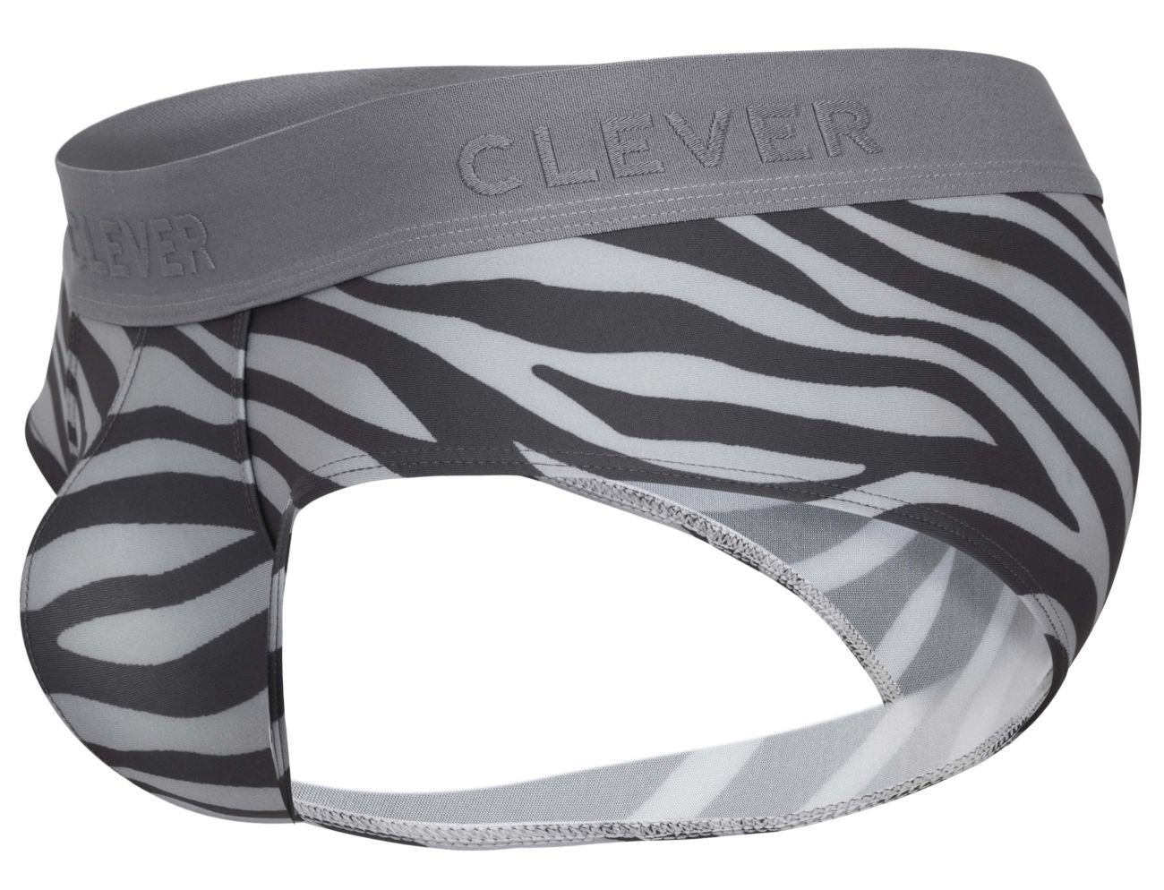Gray and black zebra-striped Clever 1801 Cebra briefs with branded elastic waistband for men