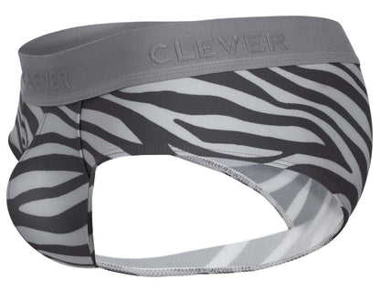 Gray and black zebra-striped Clever 1801 Cebra briefs with branded elastic waistband for men