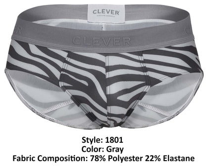 Clever 1801 cebra briefs in gray zebra print with gray waistband made of 78 polyester and 22 elastane