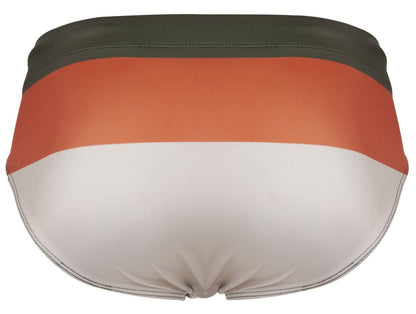 Clever 1802 wave swim briefs in olive green orange and white stripes with smooth fabric finish