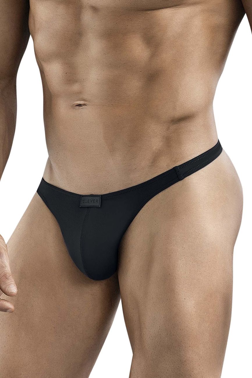 Black clever 1830 desirable thong with smooth seamless design and elastic waistband shown from the back side