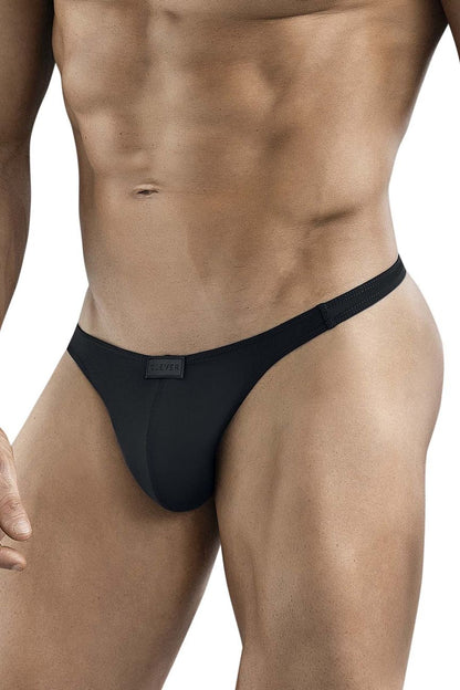 Black clever 1830 desirable thong with smooth seamless design and elastic waistband shown from the back side