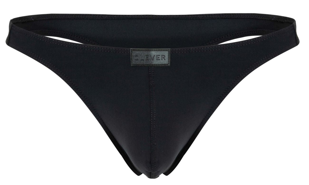 Black clever 1830 desirable thong with sleek minimalist design and smooth fabric showing back side view