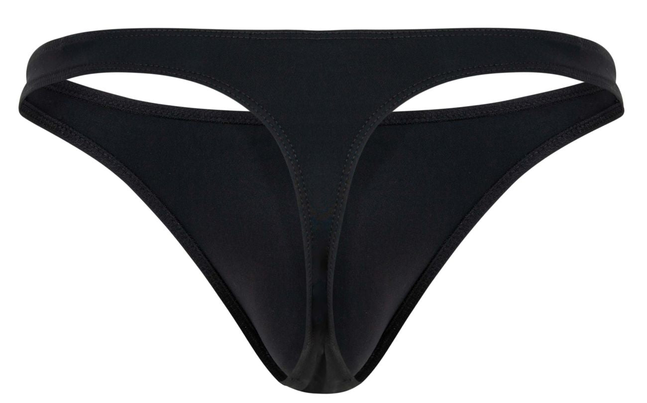 Black clever 1830 desirable thong made of smooth stretchy fabric with a sleek minimalist design shown from the back