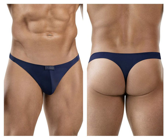 Navy blue Clever 1830 Desirable thong with a small rectangular brand tag at the front in soft fabric