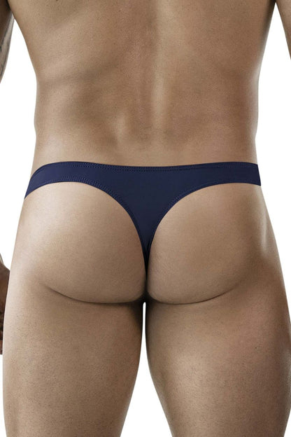 Navy blue clever 1830 desirable thong made of smooth stretchable fabric with seamless design shown from the back