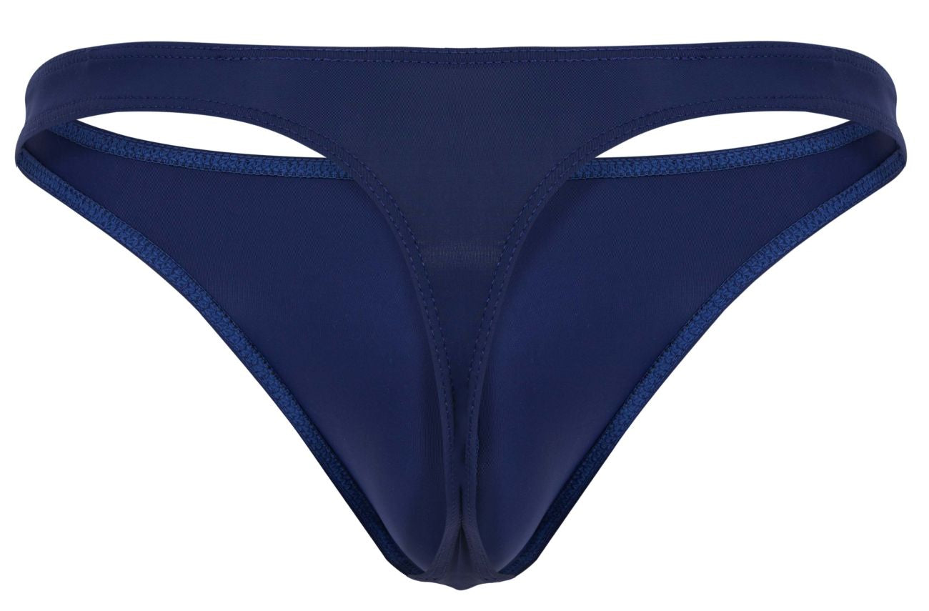 Navy blue clever 1830 desirable thong made of smooth stretchy fabric with subtle sheen and reinforced stitching edges