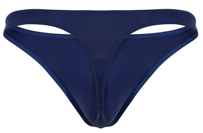 Navy blue clever 1830 desirable thong made of smooth stretchy fabric with subtle sheen and reinforced stitching edges