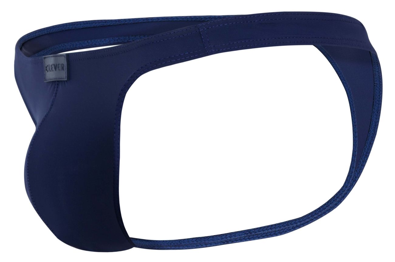 Navy blue clever 1830 desirable thongs made of smooth stretchy fabric with a subtle brand tag on the waistband