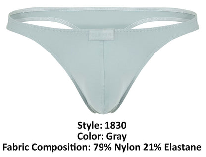 Gray clever 1830 desirable thong made of 79% nylon 21% elastane with minimalist design and small brand tag at center