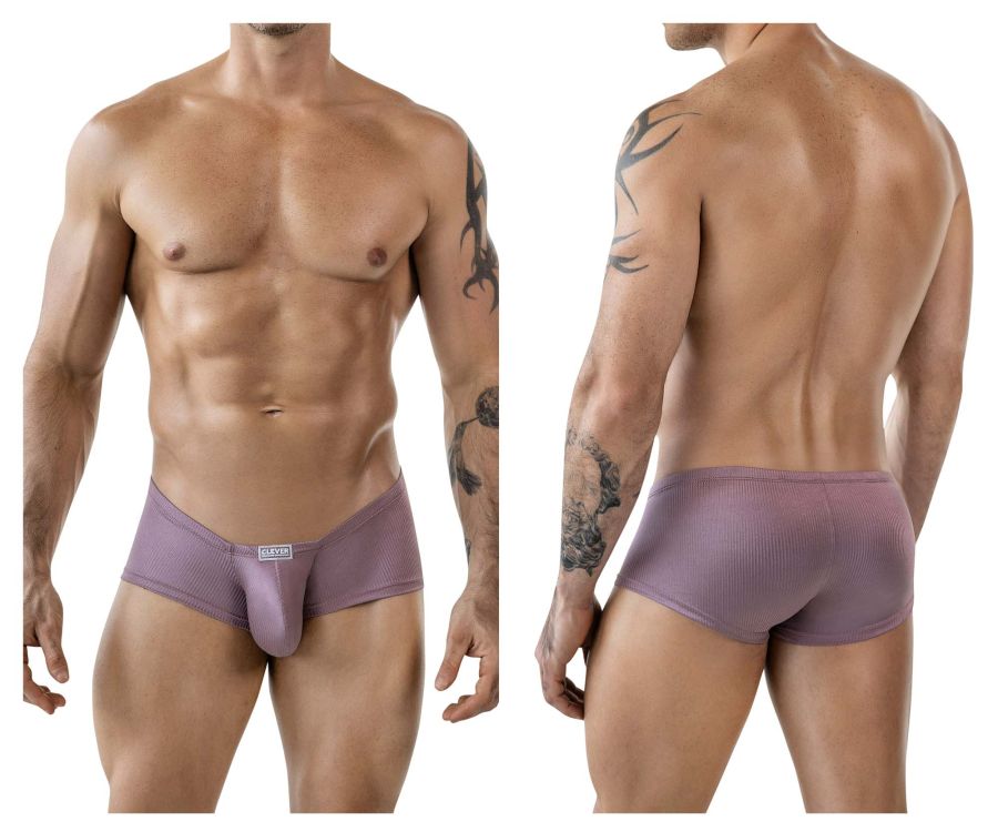 Purple textured men briefs with central pouch and clever 1844 brand logo on waistband in a brown color