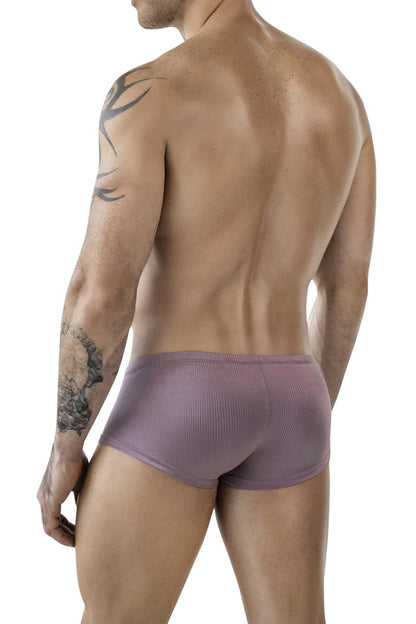 Purple ribbed briefs made from soft fabric shown from the back in clever 1844 aura trunks color brown style