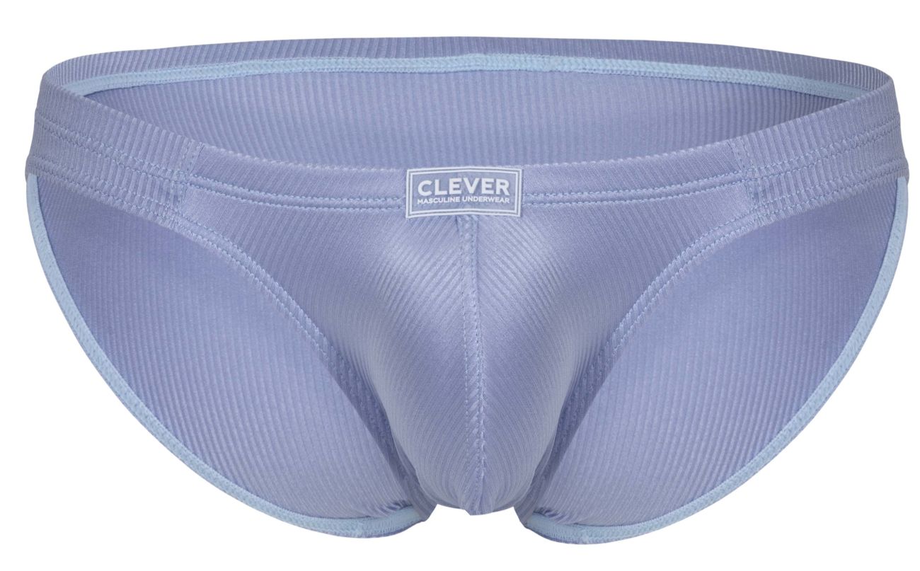 Light blue ribbed fabric briefs with clever brand label on waistband in clever 1845 aura bikini color blue