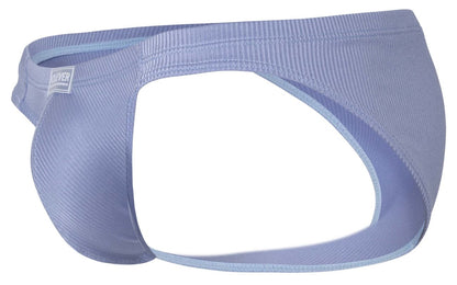 Light blue ribbed fabric briefs with textured pattern and white label on waistband clever 1845 aura bikini