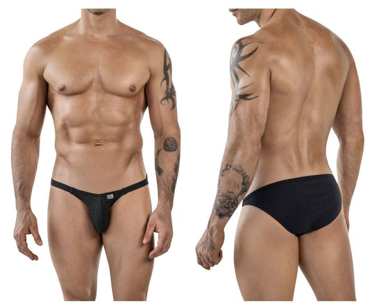 Black clever 1846 mantra bikini briefs with subtle ribbed texture and white brand tag on the waistband
