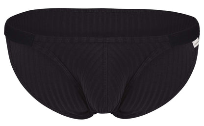 Black Clever 1846 Mantra bikini briefs with ribbed waistband and subtle vertical stitching in textured fabric