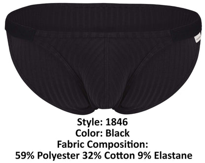 Clever 1846 mantra bikini black men’s briefs with ribbed texture and elastic waistband shown from the back