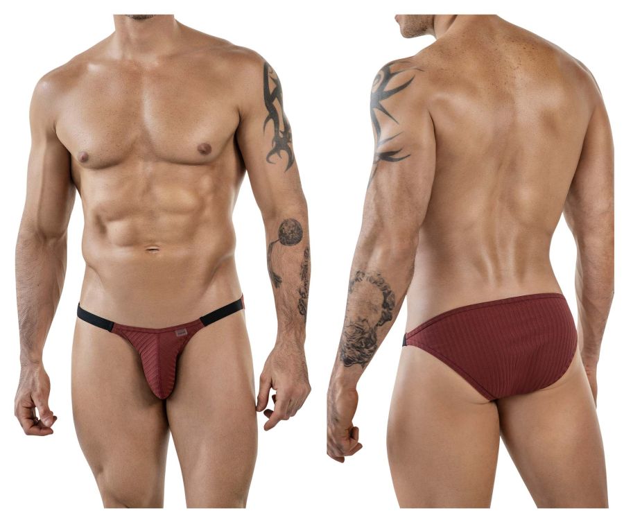 Maroon ribbed clever 1846 mantra bikini briefs with black elastic waistband in grape color front view