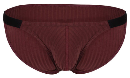 Clever 1846 mantra bikini briefs in grape ribbed fabric with a black elastic waistband front view