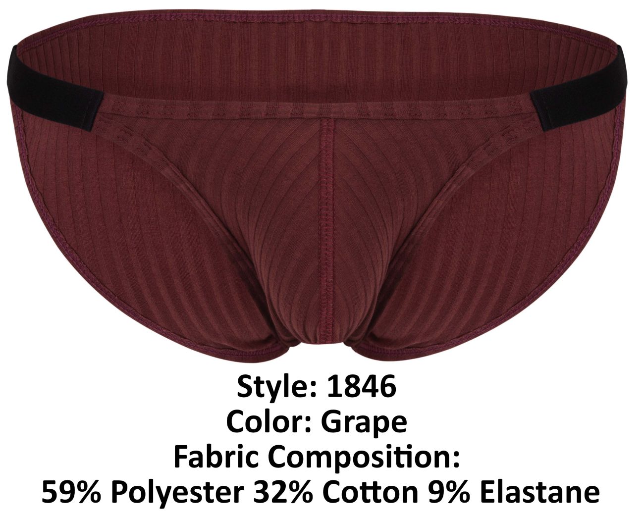 Maroon ribbed briefs with black elastic waistband clever 1846 mantra bikini color grape front view