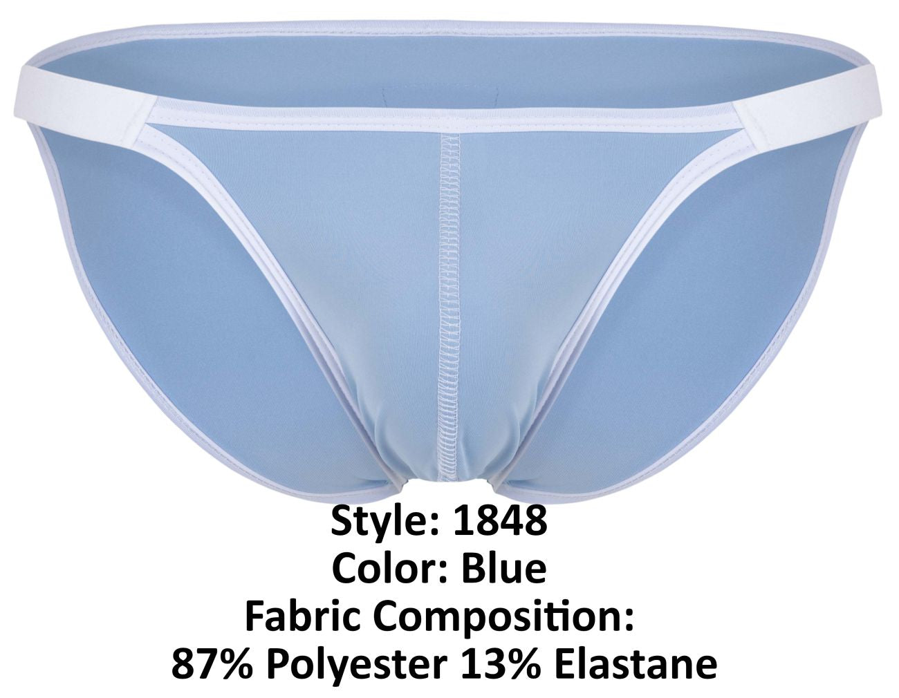 Light blue clever 1848 relax bikini briefs with white trim and central seam in form-fitting design