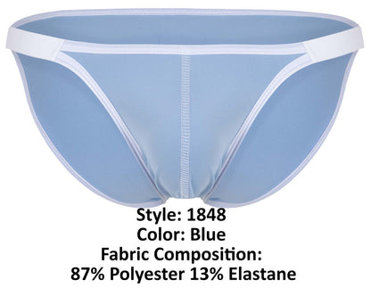 Light blue clever 1848 relax bikini briefs with white trim and central seam in form-fitting design