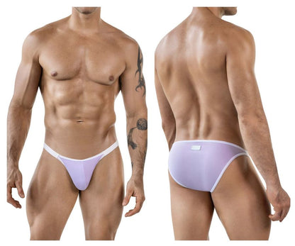 Back view of clever 1848 relax bikini briefs in lavender with white trim and a small rectangular brand tag