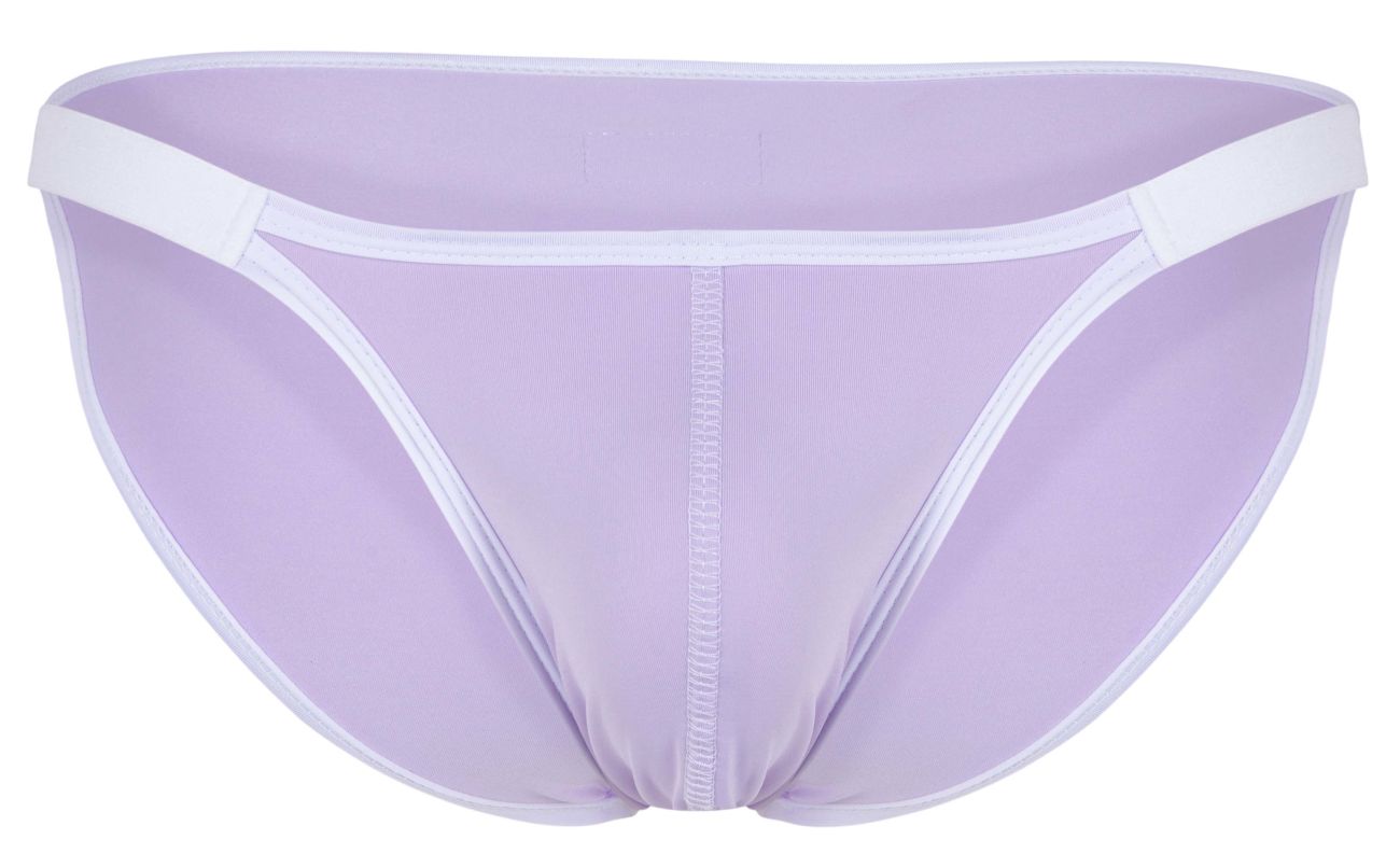 Lavender mesh briefs with white trim and central seam from clever 1848 relax bikini color lilac collection