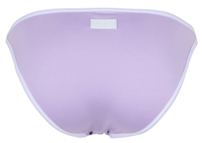Lavender mesh bikini bottom with white trim and small rectangular label at waistband from clever 1848 relax bikini color lilac