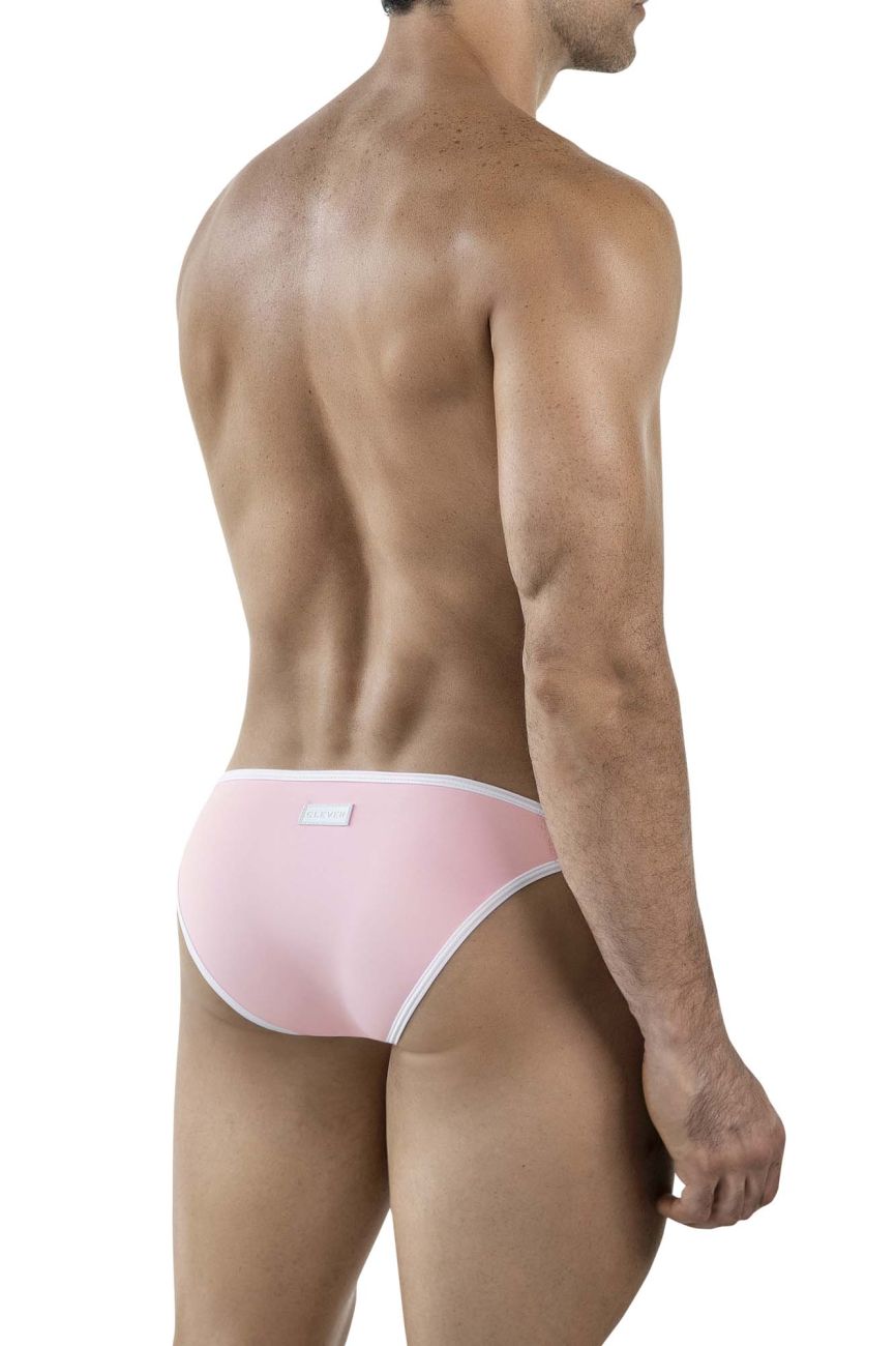 Pink clever 1848 relax bikini briefs with white trim and small rectangular label on the back side