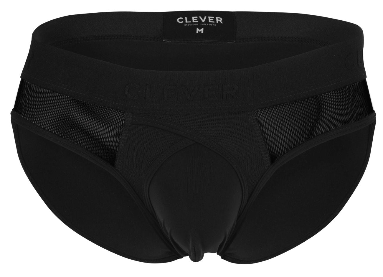 Black mens briefs clever 1849 eros bikini with mesh side panels and padded front in black color