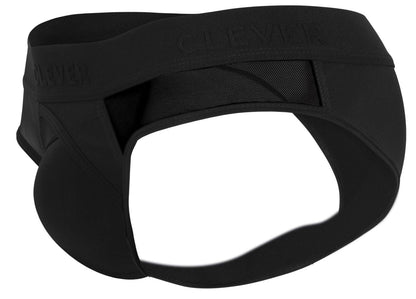 Black clevr athletic support briefs with contoured design and elastic waistband in clever 1849 eros bikini color black