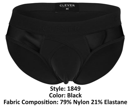 Black mens briefs clever 1849 eros bikini with mesh side panels and branded label made of 79 nylon 21 elastane