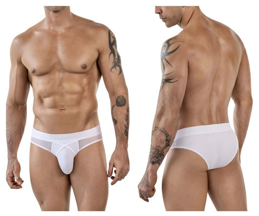 White clever 1849 eros bikini briefs with sheer mesh side panel and supportive contoured design