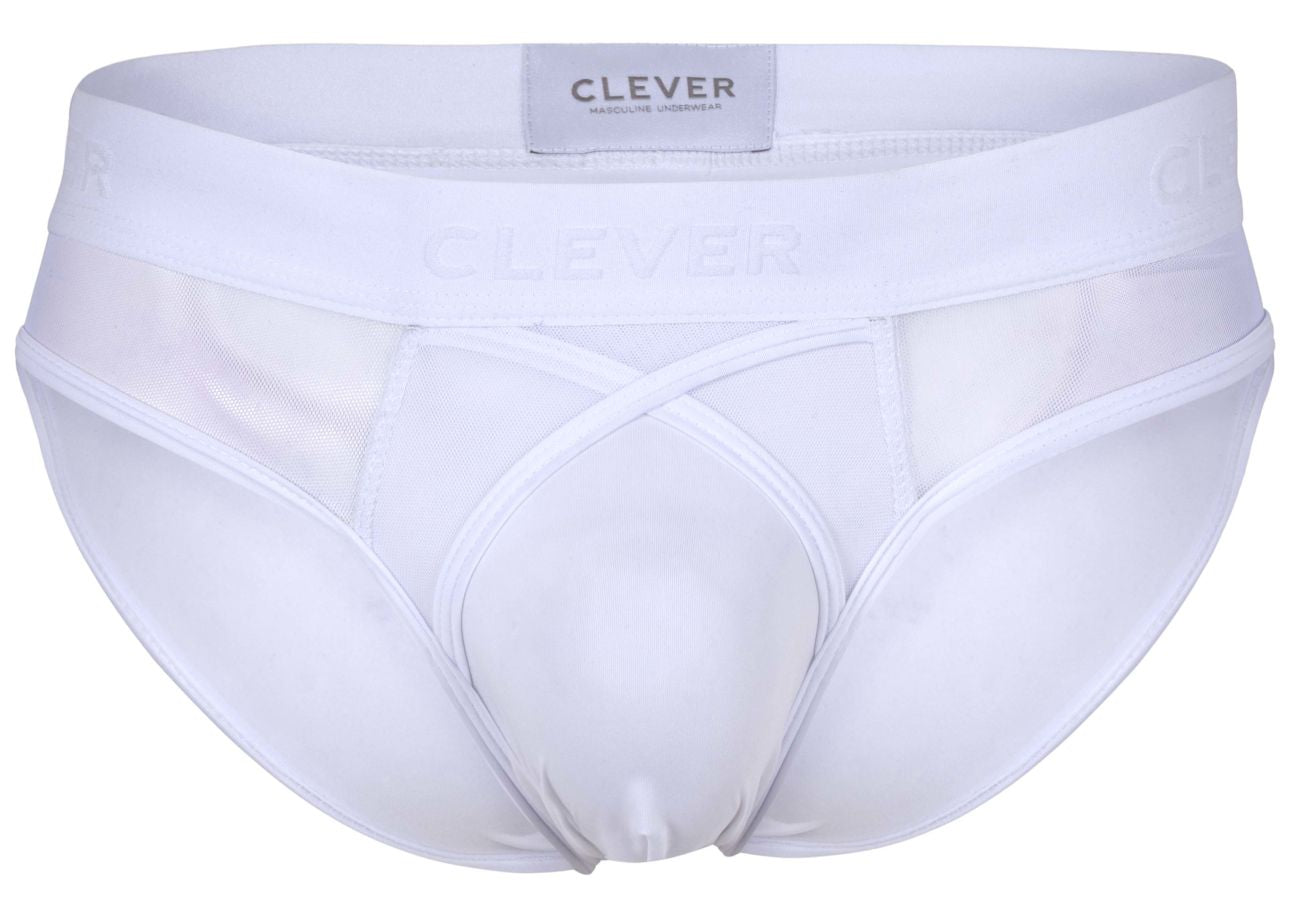 White clever 1849 eros bikini men’s briefs with a smooth seamless design and subtle branding on the waistband