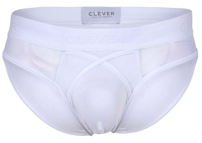 White clever 1849 eros bikini men’s briefs with a smooth seamless design and subtle branding on the waistband