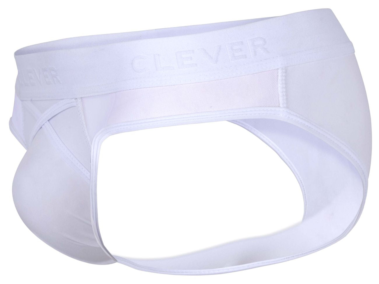 White clever 1849 eros bikini briefs with a smooth seamless design and embossed waistband in white color